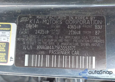 2015 Kia Optima Lx from USA, damaged, VIN KNAGM4A75F5553371